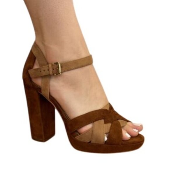 Michael Kors 7M Becky Women's Platform Block High Two Tone Sandals - Picture 2 of 14